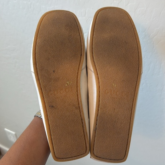 Gucci White Leather Loafers with Gold Accent - Picture 7 of 9